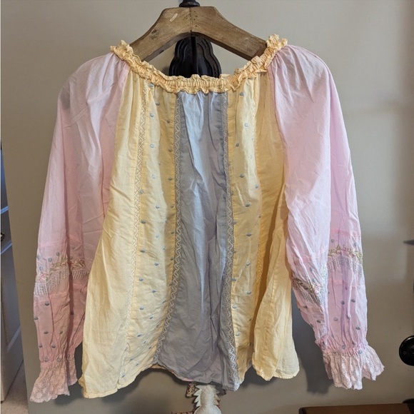 loveshackfancy pastel blouse with embroidery and ruffles - Picture 3 of 5